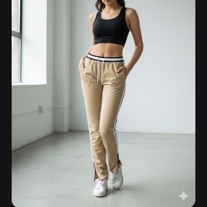 Women's Beige Track Pants with Side Stripes